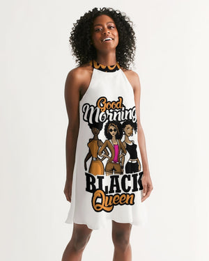 Good Morning Black Queen Women's Halter Dress freeshipping - %janaescloset%
