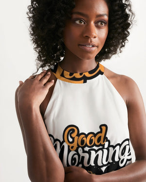 Good Morning Black Queen Women's Halter Dress freeshipping - %janaescloset%